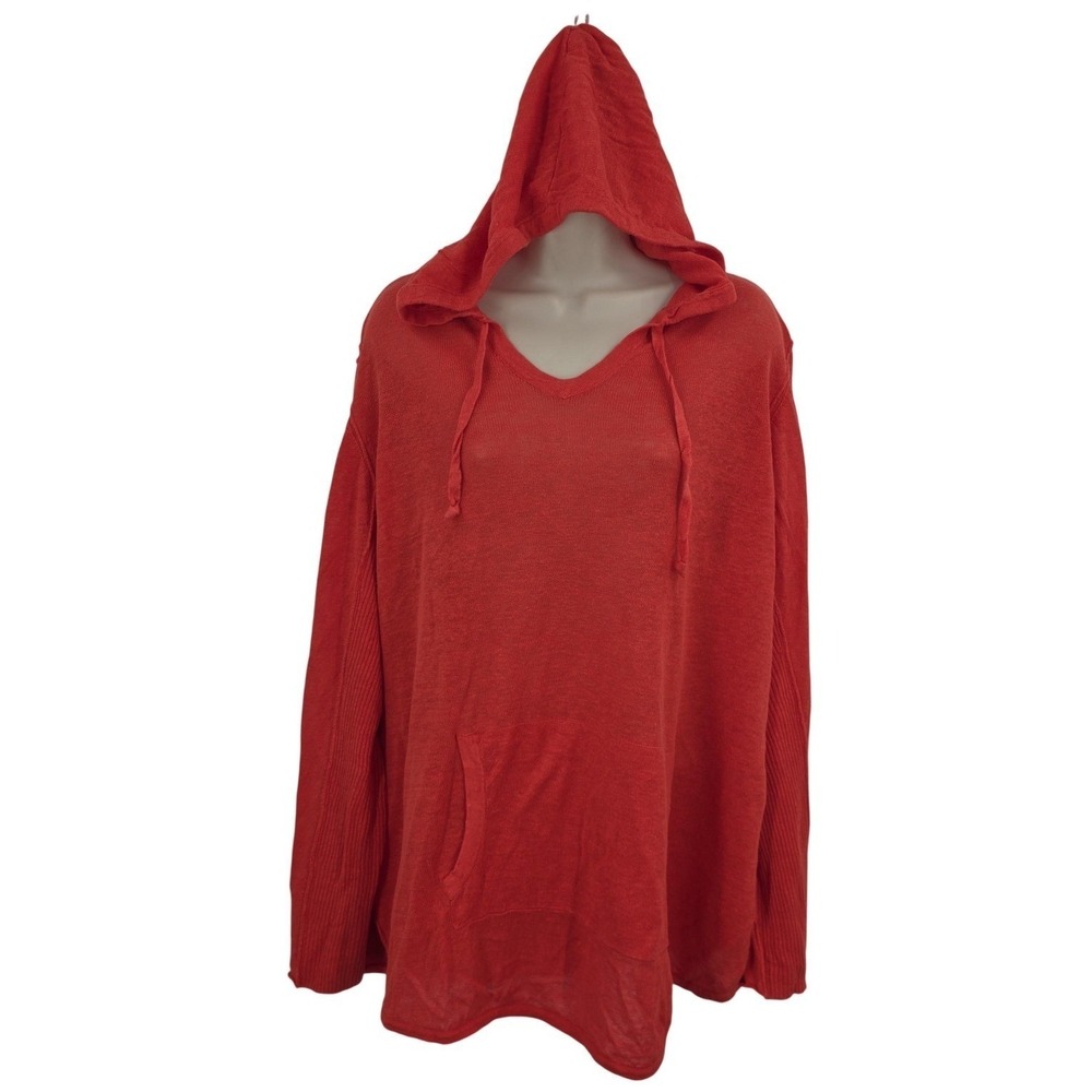 Eileen Fisher 100% Linen Sweater Women 3X Red Hooded Elevated Euro Summer Beachy